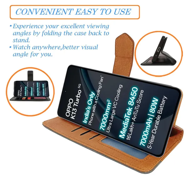 Kite_Brown_Flip_Cover_for_Oppo_K13_Turbo_5G|_Leather_Finish|Shock_Proof|Magnetic_Clouser_Compatible_with_Oppo_K13_Turbo_5G_(Brown)