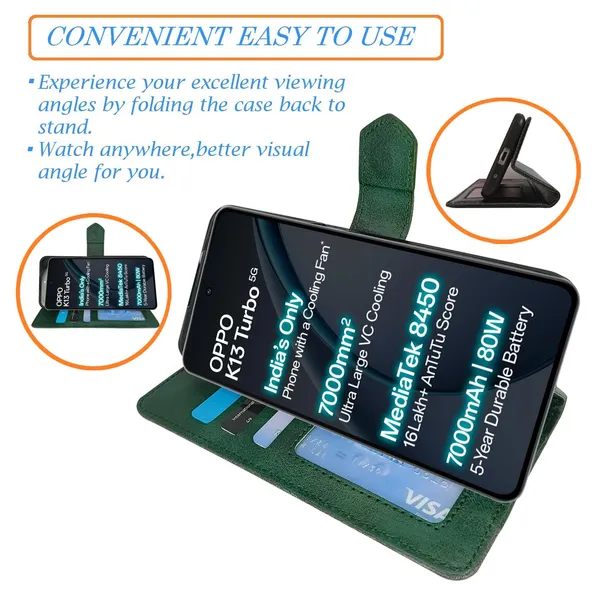 Kite_Green_Flip_Cover_for_Oppo_K13_Turbo_5G|_Leather_Finish|Shock_Proof|Magnetic_Clouser_Compatible_with_Oppo_K13_Turbo_5G_(Green)