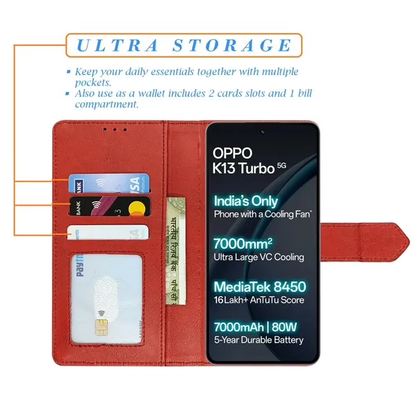 Kite_Red_Flip_Cover_for_Oppo_K13_Turbo_5G|_Leather_Finish|Shock_Proof|Magnetic_Clouser_Compatible_with_Oppo_K13_Turbo_5G_(Red)