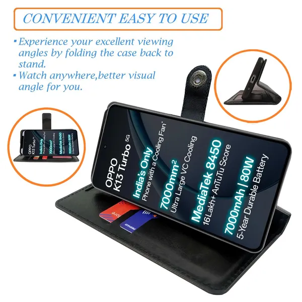 Manjoor_Black_Flip_Cover_for_Oppo_K13_Turbo_5G|_Leather_Finish|Shock_Proof|Magnetic_Clouser_Compatible_with_Oppo_K13_Turbo_5G_(Black)