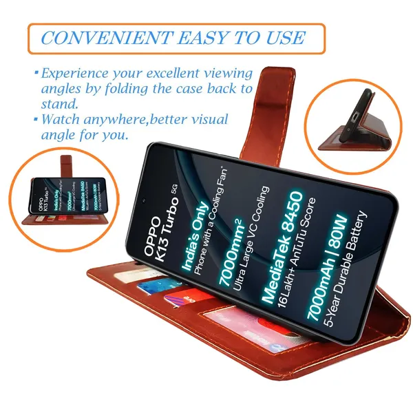Brown_GP_Flip_Cover_for_Oppo_K13_Turbo_5G|_Leather_Finish|Shock_Proof|Magnetic_Clouser_Compatible_with_Oppo_K13_Turbo_5G_(Brown)