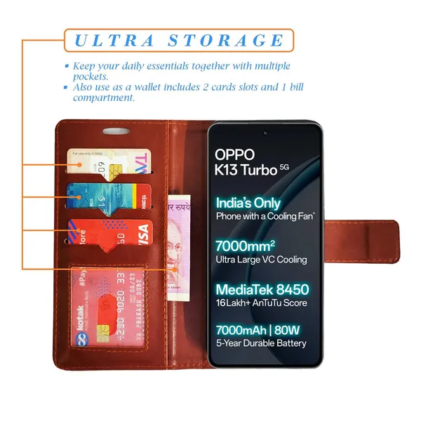 Brown_GP_Flip_Cover_for_Oppo_K13_Turbo_5G|_Leather_Finish|Shock_Proof|Magnetic_Clouser_Compatible_with_Oppo_K13_Turbo_5G_(Brown)