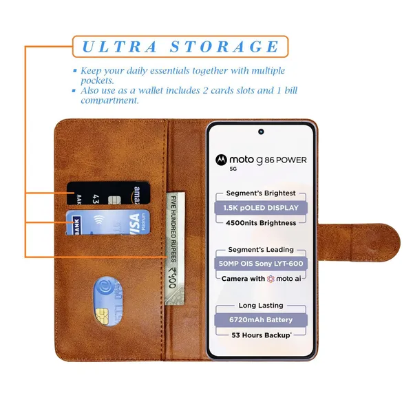 Khadi_Brown_Flip_Cover_for_Moto_G86_Power_5G|_Leather_Finish|Shock_Proof|Magnetic_Clouser_Compatible_with_Moto_G86_Power_5G_(Brown)