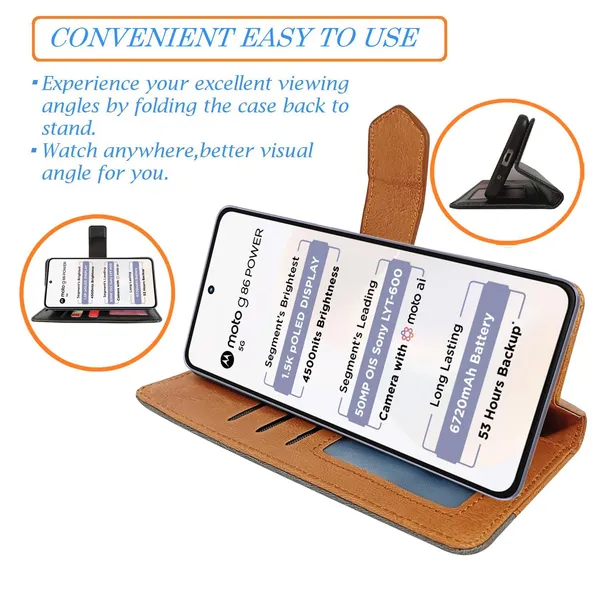 Kite_Brown_Flip_Cover_for_Moto_G86_Power_5G|_Leather_Finish|Shock_Proof|Magnetic_Clouser_Compatible_with_Moto_G86_Power_5G_(Brown)