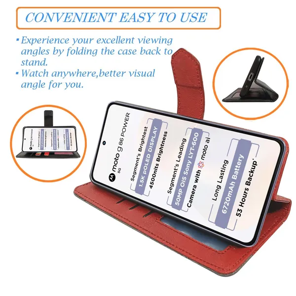 Kite_Red_Flip_Cover_for_Moto_G86_Power_5G|_Leather_Finish|Shock_Proof|Magnetic_Clouser_Compatible_with_Moto_G86_Power_5G_(Red)