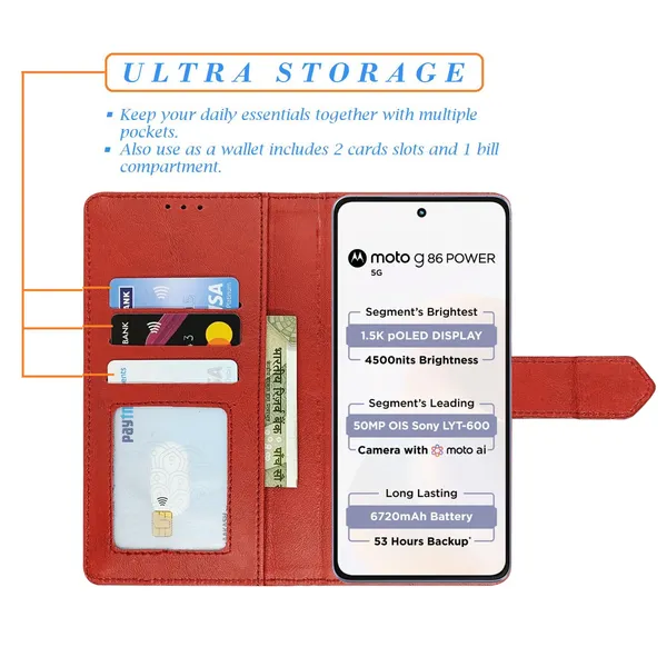 Kite_Red_Flip_Cover_for_Moto_G86_Power_5G|_Leather_Finish|Shock_Proof|Magnetic_Clouser_Compatible_with_Moto_G86_Power_5G_(Red)