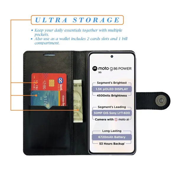 Manjoor_Black_Flip_Cover_for_Moto_G86_Power_5G|_Leather_Finish|Shock_Proof|Magnetic_Clouser_Compatible_with_Moto_G86_Power_5G_(Black)