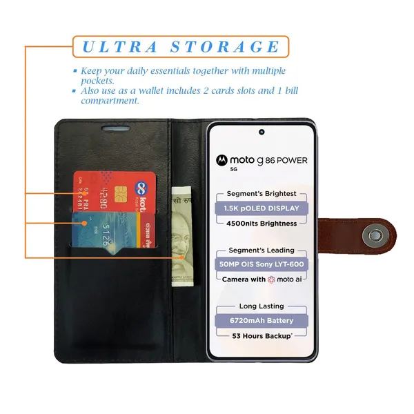 Manjoor_Brown_Flip_Cover_for_Moto_G86_Power_5G|_Leather_Finish|Shock_Proof|Magnetic_Clouser_Compatible_with_Moto_G86_Power_5G_(Brown)