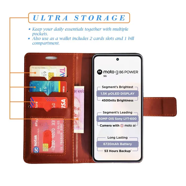 Brown_GP_Flip_Cover_for_Moto_G86_Power_5G|_Leather_Finish|Shock_Proof|Magnetic_Clouser_Compatible_with_Moto_G86_Power_5G_(Brown)