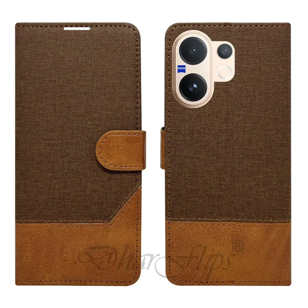 Khadi_Brown_Flip_Cover_for_Vivo_V60_5G|_Leather_Finish|Shock_Proof|Magnetic_Clouser_Compatible_with_Vivo_V60_5G_(Brown)