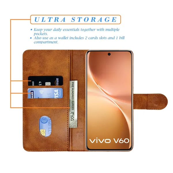 Khadi_Brown_Flip_Cover_for_Vivo_V60_5G|_Leather_Finish|Shock_Proof|Magnetic_Clouser_Compatible_with_Vivo_V60_5G_(Brown)
