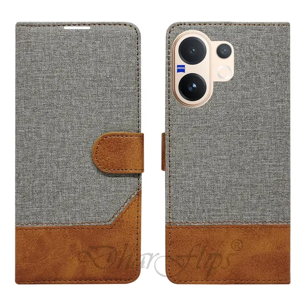 Khadi_Gray_Flip_Cover_for_Vivo_V60_5G|_Leather_Finish|Shock_Proof|Magnetic_Clouser_Compatible_with_Vivo_V60_5G_(Gray)