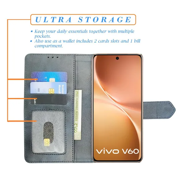 Kite_Blue_Flip_Cover_for_Vivo_V60_5G|_Leather_Finish|Shock_Proof|Magnetic_Clouser_Compatible_with_Vivo_V60_5G_(Blue)