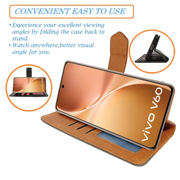 Kite_Brown_Flip_Cover_for_Vivo_V60_5G|_Leather_Finish|Shock_Proof|Magnetic_Clouser_Compatible_with_Vivo_V60_5G_(Brown)