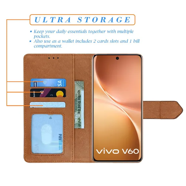 Kite_Brown_Flip_Cover_for_Vivo_V60_5G|_Leather_Finish|Shock_Proof|Magnetic_Clouser_Compatible_with_Vivo_V60_5G_(Brown)