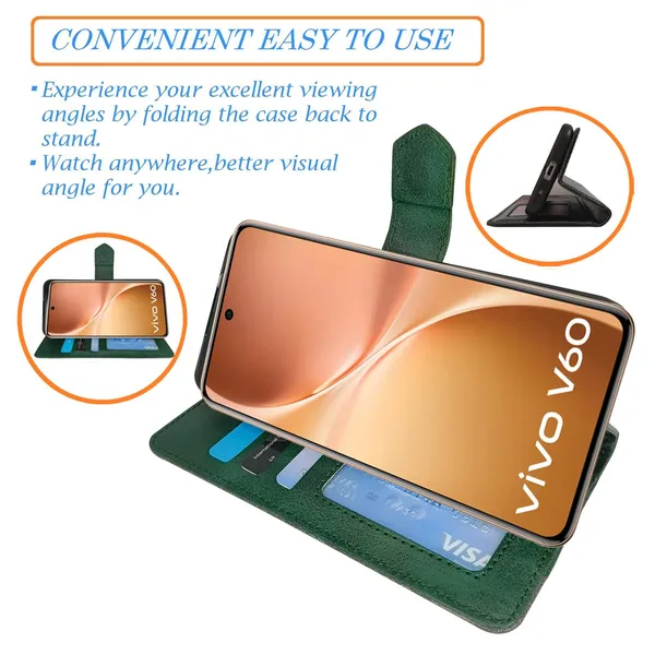 Kite_Green_Flip_Cover_for_Vivo_V60_5G|_Leather_Finish|Shock_Proof|Magnetic_Clouser_Compatible_with_Vivo_V60_5G_(Green)