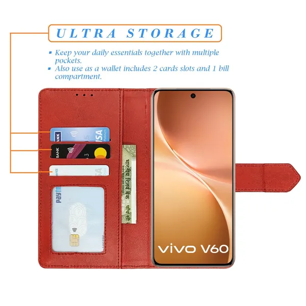 Kite_Red_Flip_Cover_for_Vivo_V60_5G|_Leather_Finish|Shock_Proof|Magnetic_Clouser_Compatible_with_Vivo_V60_5G_(Red)