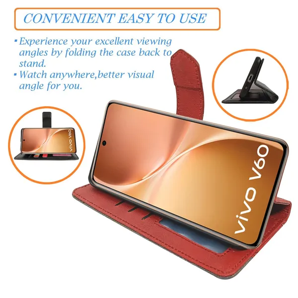 Kite_Red_Flip_Cover_for_Vivo_V60_5G|_Leather_Finish|Shock_Proof|Magnetic_Clouser_Compatible_with_Vivo_V60_5G_(Red)