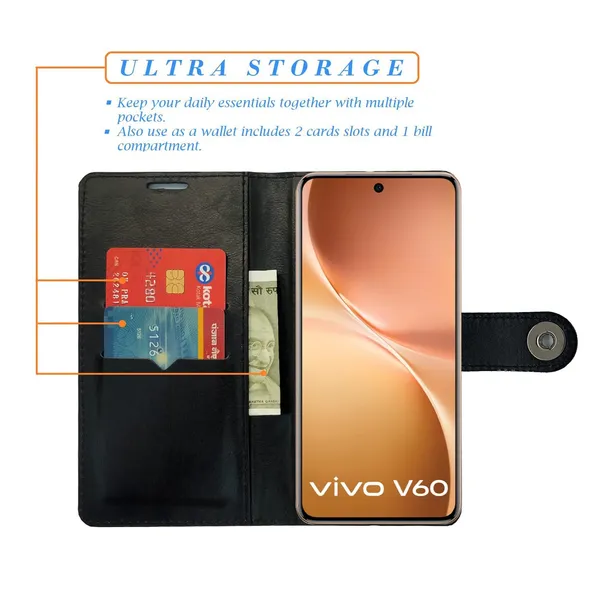 Manjoor_Black_Flip_Cover_for_Vivo_V60_5G|_Leather_Finish|Shock_Proof|Magnetic_Clouser_Compatible_with_Vivo_V60_5G_(Black)