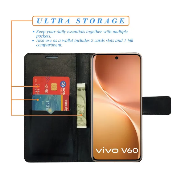 Mat_Green_Flip_Cover_for_Vivo_V60_5G|_Leather_Finish|Shock_Proof|Magnetic_Clouser_Compatible_with_Vivo_V60_5G_(Green)