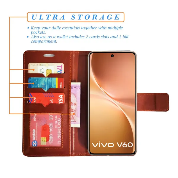 Brown_GP_Flip_Cover_for_Vivo_V60_5G|_Leather_Finish|Shock_Proof|Magnetic_Clouser_Compatible_with_Vivo_V60_5G_(Brown)