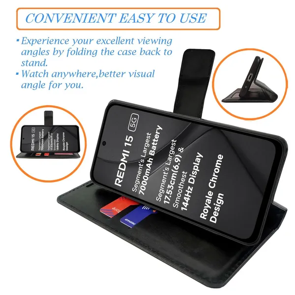 Black_Tower_Flip_Cover_for_Redmi_15_5G|_Leather_Finish|Shock_Proof|Magnetic_Clouser_Compatible_with_Redmi_15_5G_(Black)
