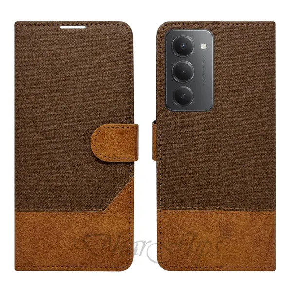 Khadi_Brown_Flip_Cover_for_Redmi_15_5G|_Leather_Finish|Shock_Proof|Magnetic_Clouser_Compatible_with_Redmi_15_5G_(Brown)
