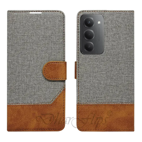 Khadi_Gray_Flip_Cover_for_Redmi_15_5G|_Leather_Finish|Shock_Proof|Magnetic_Clouser_Compatible_with_Redmi_15_5G_(Gray)