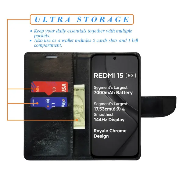 Aqua_Marine_Green_Dot_Flip_Cover_for_Redmi_15_5G|_Leather_Finish|Shock_Proof|Magnetic_Clouser_Compatible_with_Redmi_15_5G_(Green)