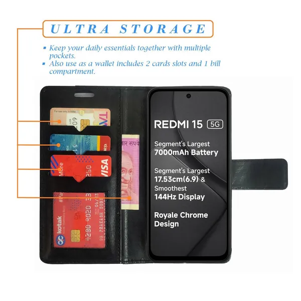 Black_GP_Flip_Cover_for_Redmi_15_5G|_Leather_Finish|Shock_Proof|Magnetic_Clouser_Compatible_with_Redmi_15_5G_(Black)