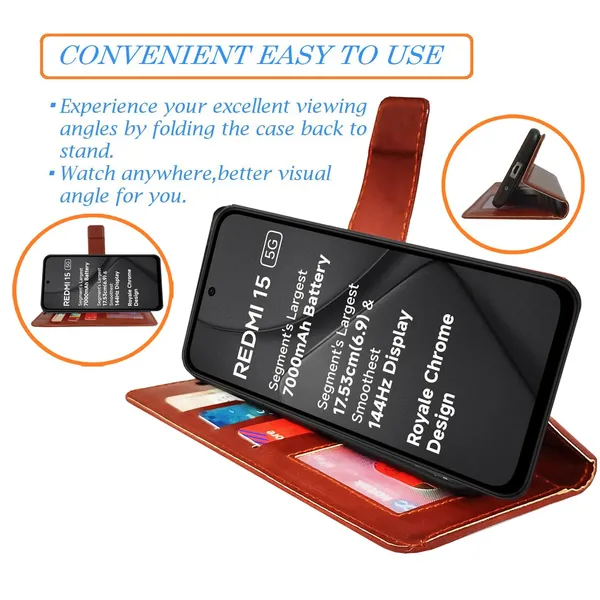 Brown_GP_Flip_Cover_for_Redmi_15_5G|_Leather_Finish|Shock_Proof|Magnetic_Clouser_Compatible_with_Redmi_15_5G_(Brown)