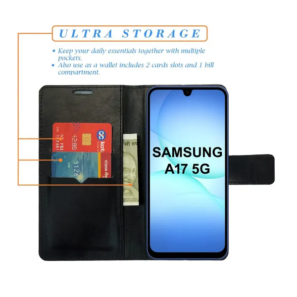 Black_Tower_Flip_Cover_for_Samsung_A17_5G|_Leather_Finish|Shock_Proof|Magnetic_Clouser_Compatible_with_Samsung_A17_5G_(Black)