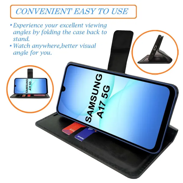 Check_Flip_Cover_for_Samsung_A17_5G|_Leather_Finish|Shock_Proof|Magnetic_Clouser_Compatible_with_Samsung_A17_5G_(Multicolor)
