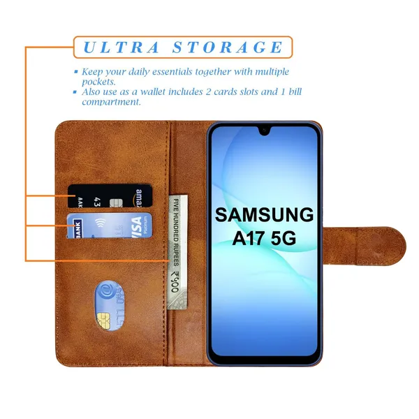 Khadi_Blue_Flip_Cover_for_Samsung_A17_5G|_Leather_Finish|Shock_Proof|Magnetic_Clouser_Compatible_with_Samsung_A17_5G_(Blue)