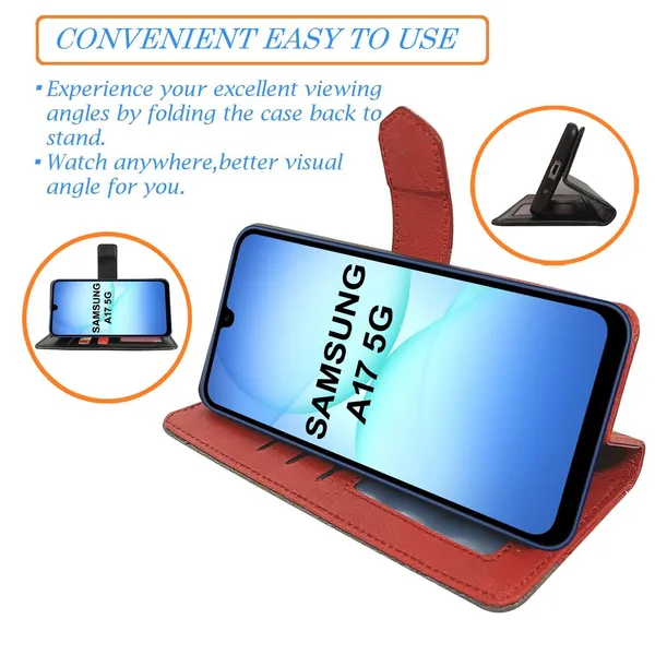 Kite_Red_Flip_Cover_for_Samsung_A17_5G|_Leather_Finish|Shock_Proof|Magnetic_Clouser_Compatible_with_Samsung_A17_5G_(Red)