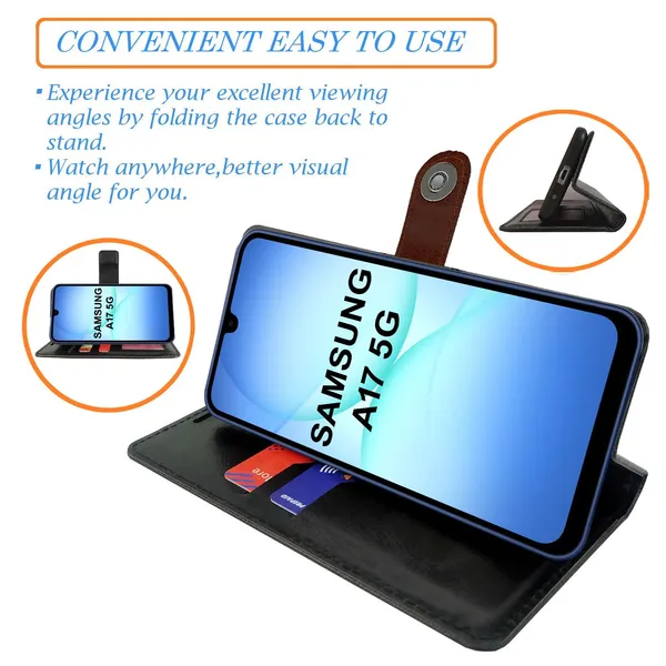 Manjoor_Brown_Flip_Cover_for_Samsung_A17_5G|_Leather_Finish|Shock_Proof|Magnetic_Clouser_Compatible_with_Samsung_A17_5G_(Brown)