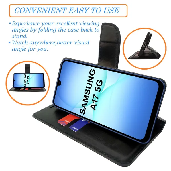 Rose_Blue_Flip_Cover_for_Samsung_A17_5G|_Leather_Finish|Shock_Proof|Magnetic_Clouser_Compatible_with_Samsung_A17_5G_(Blue)