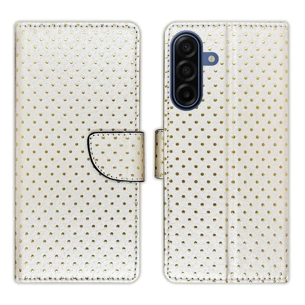 Silver_Dot_Flip_Cover_for_Samsung_A17_5G|_Leather_Finish|Shock_Proof|Magnetic_Clouser_Compatible_with_Samsung_A17_5G_(White)