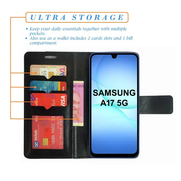 Black_GP_Flip_Cover_for_Samsung_A17_5G|_Leather_Finish|Shock_Proof|Magnetic_Clouser_Compatible_with_Samsung_A17_5G_(Black)