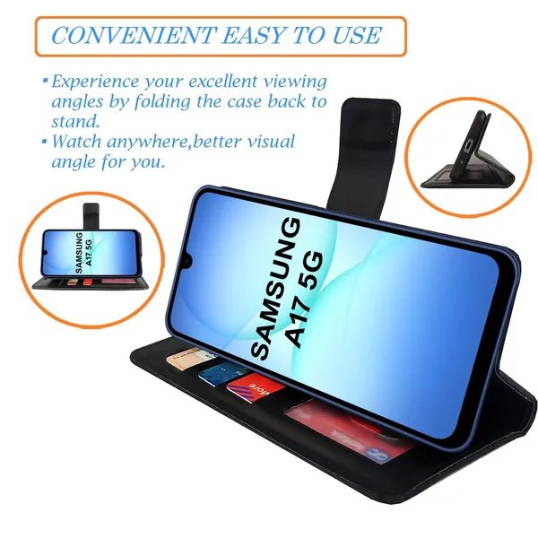 Black_GP_Flip_Cover_for_Samsung_A17_5G|_Leather_Finish|Shock_Proof|Magnetic_Clouser_Compatible_with_Samsung_A17_5G_(Black)