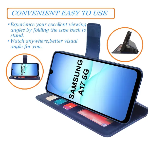 Blue_GP_Flip_Cover_for_Samsung_A17_5G|_Leather_Finish|Shock_Proof|Magnetic_Clouser_Compatible_with_Samsung_A17_5G_(Blue)
