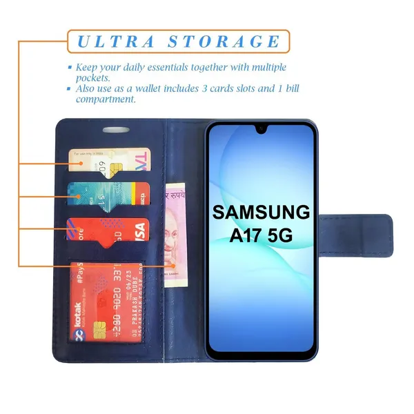 Blue_GP_Flip_Cover_for_Samsung_A17_5G|_Leather_Finish|Shock_Proof|Magnetic_Clouser_Compatible_with_Samsung_A17_5G_(Blue)