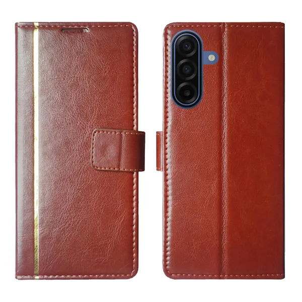 Brown_GP_Flip_Cover_for_Samsung_A17_5G|_Leather_Finish|Shock_Proof|Magnetic_Clouser_Compatible_with_Samsung_A17_5G_(Brown)
