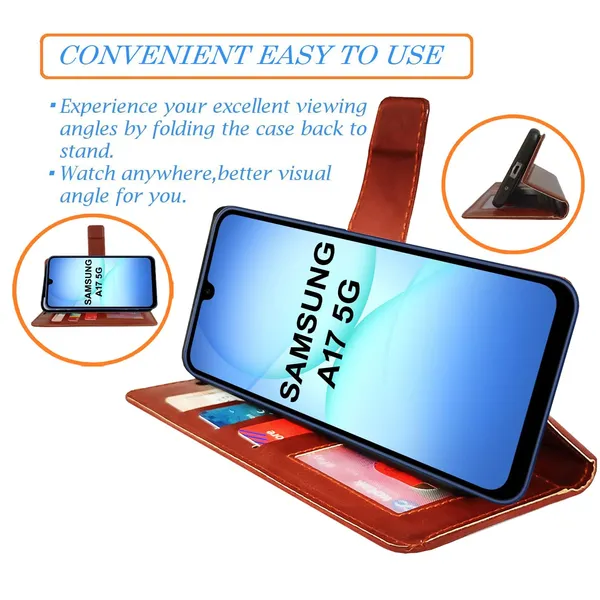 Brown_GP_Flip_Cover_for_Samsung_A17_5G|_Leather_Finish|Shock_Proof|Magnetic_Clouser_Compatible_with_Samsung_A17_5G_(Brown)