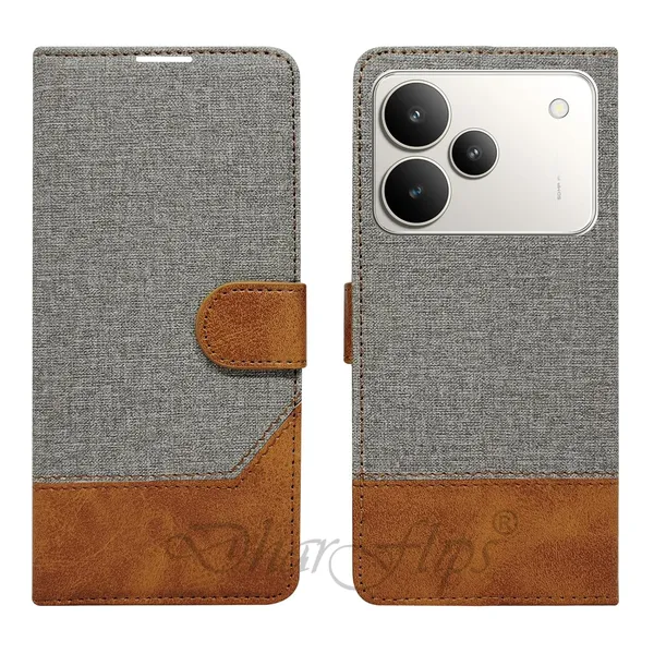 Khadi_Gray_Flip_Cover_for_Realme_P4_5G|_Leather_Finish|Shock_Proof|Magnetic_Clouser_Compatible_with_Realme_P4_5G_(Gray)