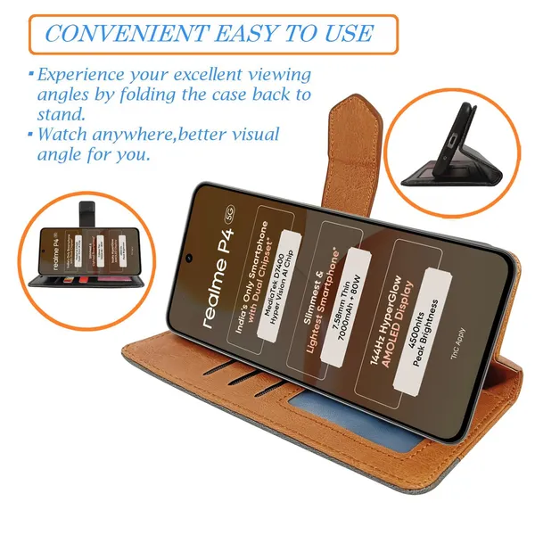 Kite_Brown_Flip_Cover_for_Realme_P4_5G|_Leather_Finish|Shock_Proof|Magnetic_Clouser_Compatible_with_Realme_P4_5G_(Brown)