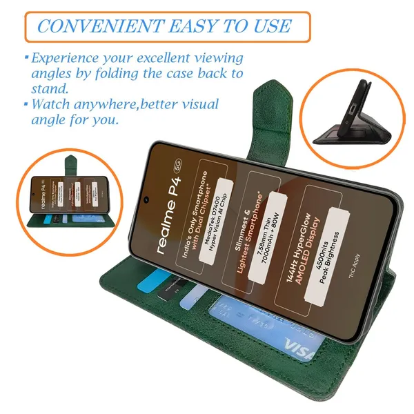 Kite_Green_Flip_Cover_for_Realme_P4_5G|_Leather_Finish|Shock_Proof|Magnetic_Clouser_Compatible_with_Realme_P4_5G_(Green)
