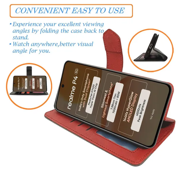 Kite_Red_Flip_Cover_for_Realme_P4_5G|_Leather_Finish|Shock_Proof|Magnetic_Clouser_Compatible_with_Realme_P4_5G_(Red)
