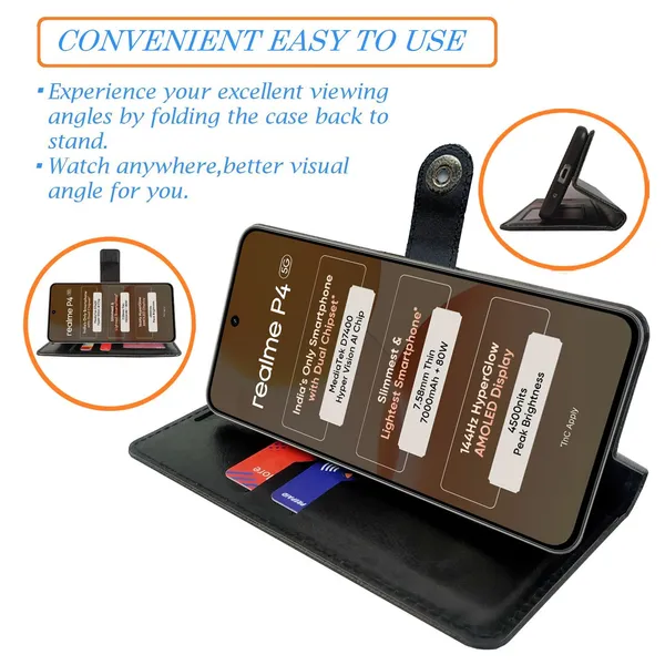 Manjoor_Black_Flip_Cover_for_Realme_P4_5G|_Leather_Finish|Shock_Proof|Magnetic_Clouser_Compatible_with_Realme_P4_5G_(Black)