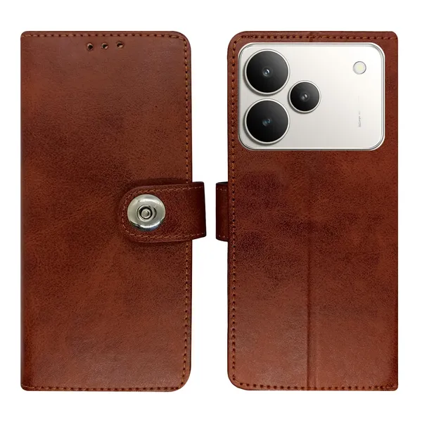 Manjoor_Brown_Flip_Cover_for_Realme_P4_5G|_Leather_Finish|Shock_Proof|Magnetic_Clouser_Compatible_with_Realme_P4_5G_(Brown)